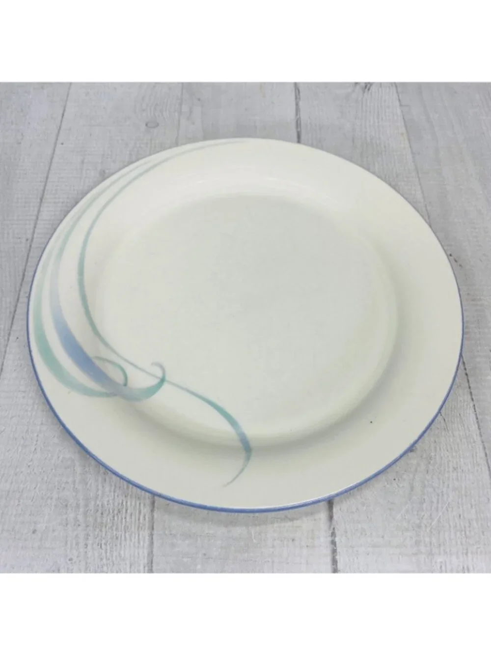 80's Lenox SKY BLUE BRUSHSTROKES Chinastone Green Blue Swirl Salad Plates Set 2